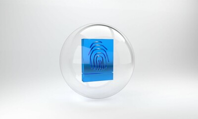Aufkleber - Blue Fingerprint icon isolated on grey background. ID app icon. Identification sign. Touch id. Glass circle button. 3D render illustration
