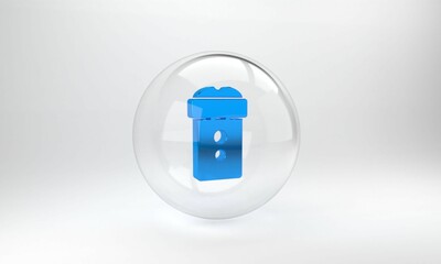 Blue Vagina masturbator icon isolated on grey background. Sex toy for man. Glass circle button. 3D render illustration