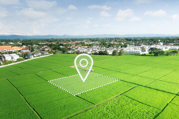 Wall Mural - land plot in aerial view. gps registration survey of property, real estate for map with location, ar