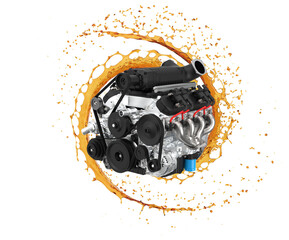 Wall Mural - Car engine with splash of oil. Engine oil. Vehicle lubricants