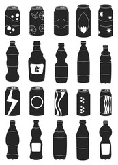 Wall Mural - Soda drink isolated black set icon. Black vector set icon bottle beverage. Vector illustration soda drink on white background.