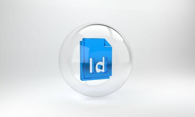 Poster - Blue ID File document icon isolated on grey background. Glass circle button. 3D render illustration