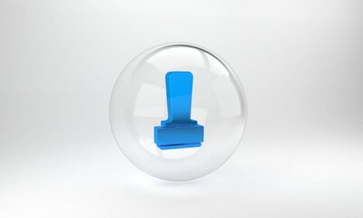 Poster - Blue Stamp icon isolated on grey background. Glass circle button. 3D render illustration