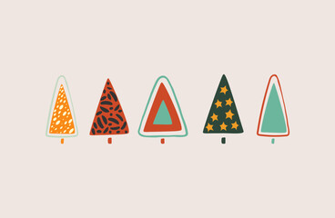 Wall Mural - Set of abstract hand drawn  Christmas Trees. Vector illustration.
