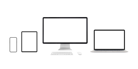Poster - Responsive devices mockup isolated PNG transparent. Computer display, laptop, tablet and smart phone