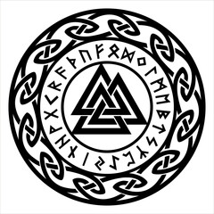 Sticker - Valknut, Futhark runes, Norse mythology, Celtic symbol, vector, isolated