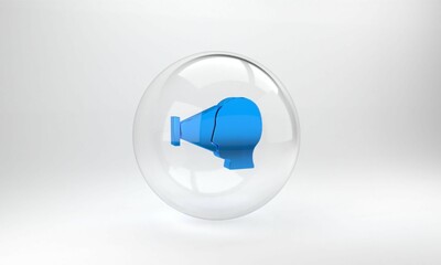 Aufkleber - Blue Face recognition icon isolated on grey background. Face identification scanner icon. Facial id. Cyber security concept. Glass circle button. 3D render illustration