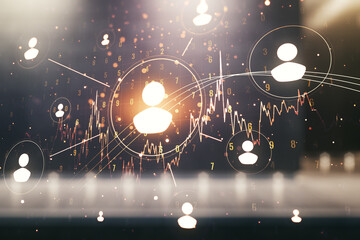 Aufkleber - Double exposure of social network icons hologram on contemporary business center exterior background. Networking concept