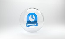 Blue Antique Clock Icon Isolated On Grey Background. Glass Circle Button. 3D Render Illustration