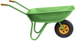 Green garden metal wheelbarrow cart isolated