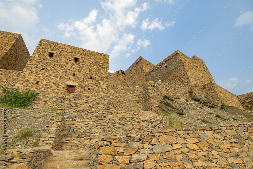 Inside walls of Thee Ain (Dhee Ayn) heritage village in the Al-Baha ...
