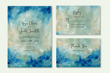 Wall Mural - wedding invitation with blue green abstract background