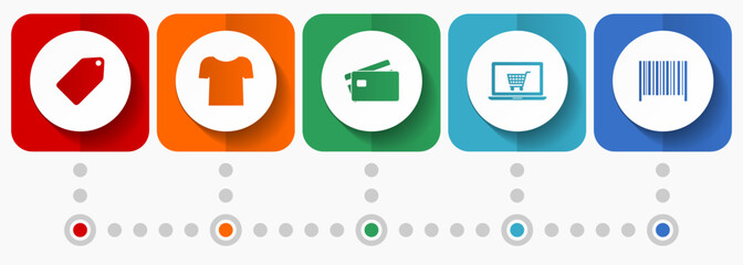 Fototapete - Business concept vector icons, infographic template, flat design shop web buttons