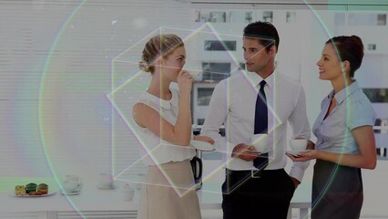 Poster - Animation of cubes and glitch over caucasian businesspeople in office