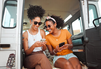 women, road trip or phone for social media, gps location or map app for safari game drive or summer 