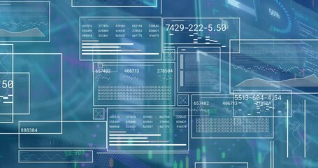 Poster - Animation of digital interface and data processing over blue background