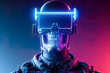 Cyberpunk Skull Robot - Science Fiction Cyberpunk Skull Face Wearing Futuristic Virtual Reality Glasses. Digital Illustration