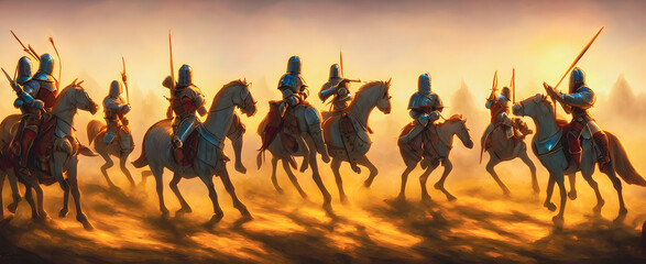 Artistic concept painting of a medieval army on the battlefield , background illustration.