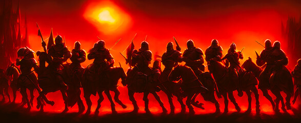 Artistic concept painting of a medieval army on the battlefield , background illustration.