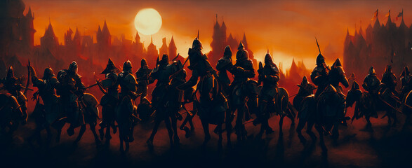 Artistic concept painting of a medieval army on the battlefield , background illustration.