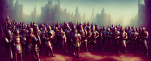 Artistic Concept Painting Of A Medieval Army On The Battlefield , Background Illustration.
