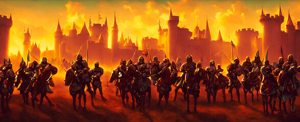 Artistic concept painting of a medieval army on the battlefield , background illustration.