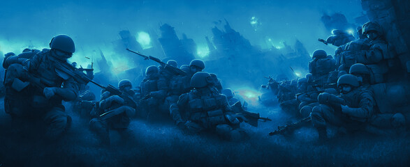 Wall Mural - Artistic concept painting of a soldiers on battlefield, background illustration.