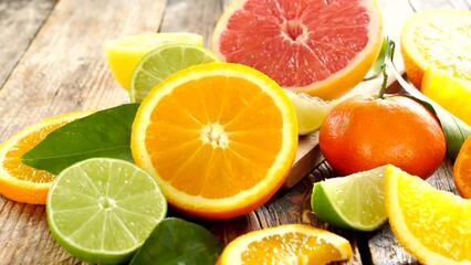 Wall Mural - set of fresh citrus fruit ( orange, lemon, grapefruit)