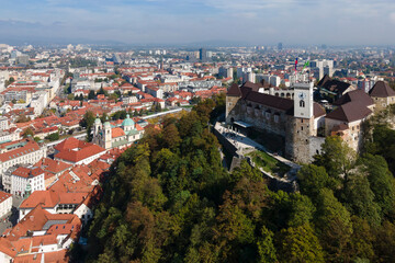 Canvas Print - Aerial view of Ljubljana, capital of Slovenia from drone