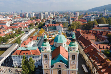 Canvas Print - Aerial view of Ljubljana, capital of Slovenia from drone