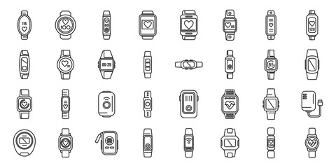 Poster - wearable tracker icons set outline vector. fitness bracelet. wristband digital