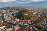 Fototapeta Miasto - Aerial view of Ljubljana, capital of Slovenia from drone