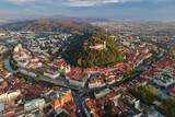 Fototapeta Miasto - Aerial view of Ljubljana, capital of Slovenia from drone