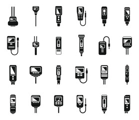 Wall Mural - Ph meter icons set simple vector. Chemical acid. Biology meter