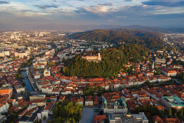 Canvas Print - Aerial view of Ljubljana, capital of Slovenia from drone