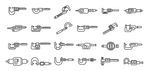 Poster - Digital micrometer icons set outline vector. Caliper ruler. Device construction