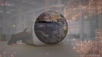 Poster - Animation of mathematical equations and globe over vr headset