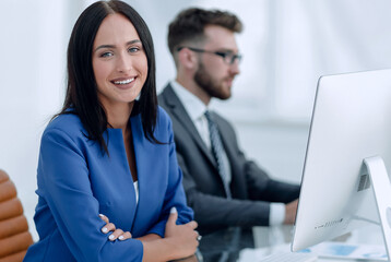 Canvas Print - Business people in the office working on the computer