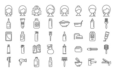 Poster - Hair colouring icons set outline vector. Dye shower. Fashion style