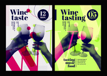 Hands Holding Glass Of Wine And Toasting, Retro Style, Halftone Effect. Template For Event Poster, Magazine, Cover Or Promotion. Vector