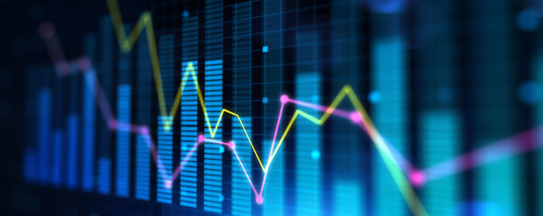 Financial charts diagram stock market data analysis concept on virtual screen.