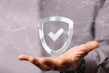 Poster - shield protection concept holding in hand digital