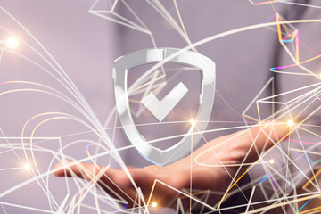 Poster - shield protection concept holding in hand digital
