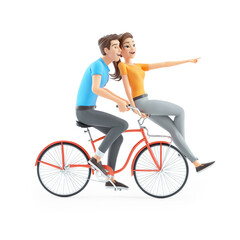 Wall Mural - 3d man and woman riding on bike together