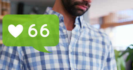 Poster - Image of 66 likes over midsection of caucasian man