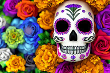 Human Skull For Day Of The Dead, Mexican Greeting Card