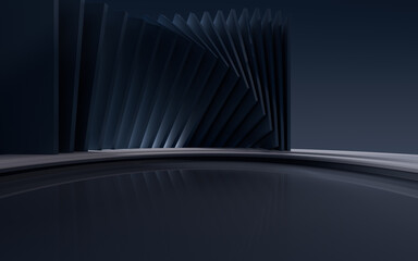 Poster - dark room with geometric structure, 3d rendering.