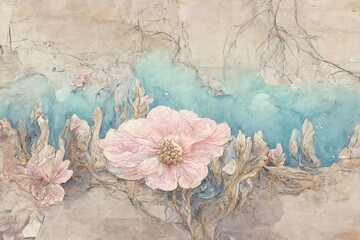 Poster - Flowers in the style of watercolor art. Luxurious floral elements, botanical background or wallpaper design, prints and invitations, postcards. Beautiful delicate flowers 3D illustration