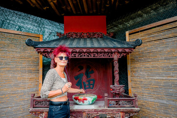 Wall Mural - Femme en balade dans le Jardin Zen