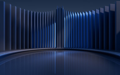 Poster - dark room with geometric structure, 3d rendering.